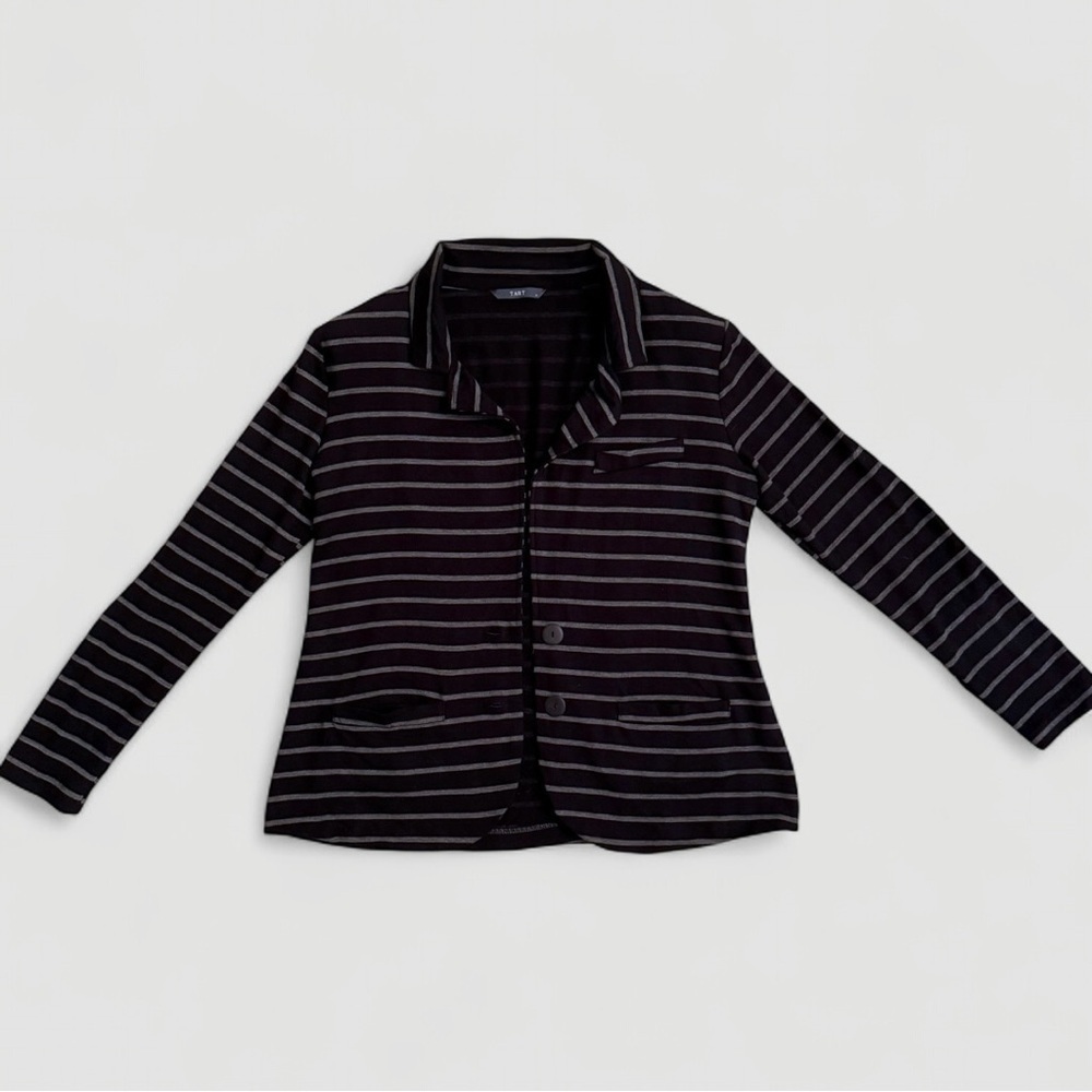 Tart Maternity Black and Gray Striped Jersey Blazer | Size Medium
